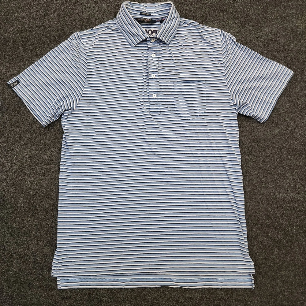 Polo Golf Ralph Lauren Mens Medium Blue Striped Stretch Lisle Polo Shirt Logo
